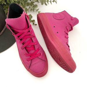 CONVERSE • pink pebble leather high top sneaker